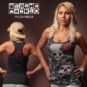 Футболки с полной запечаткой: Майка Женская Череп Роза